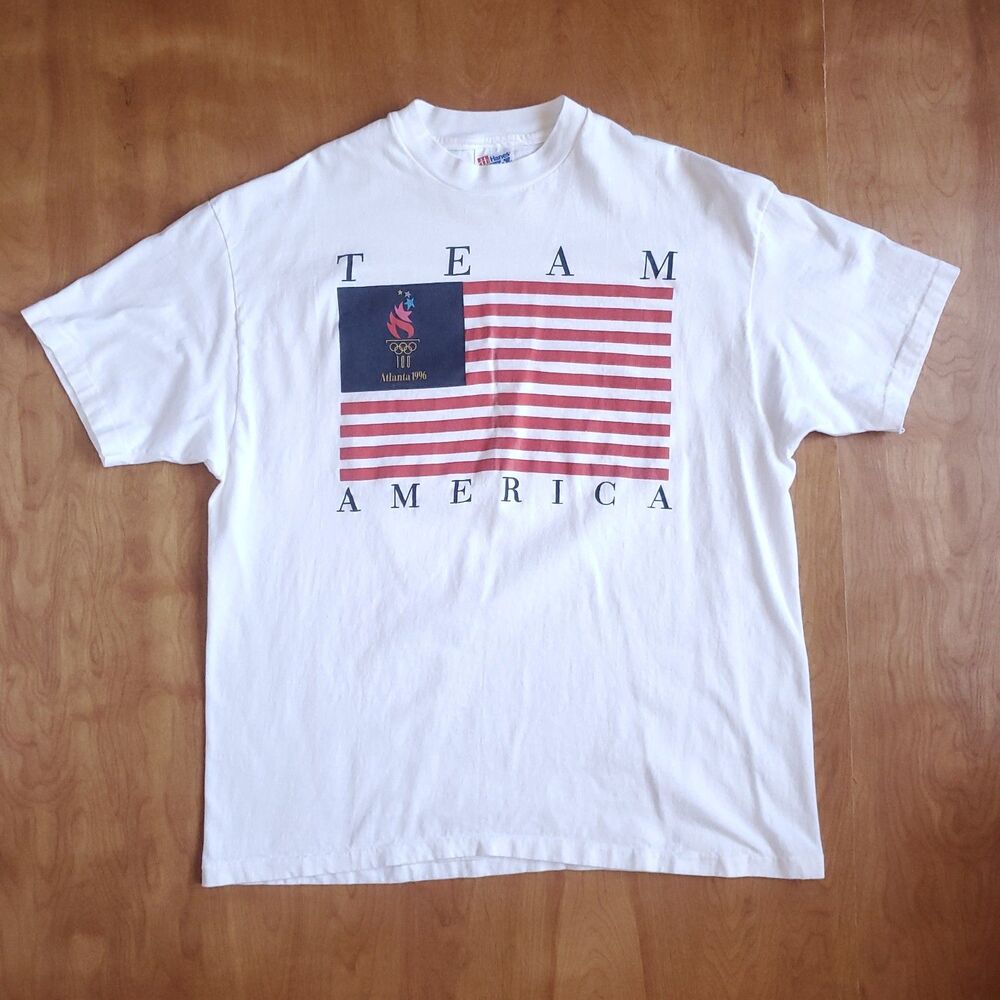 Vintage 1996 Olympics Shirt Mens XL Atlanta 90s American Flag Georgia USA Sports